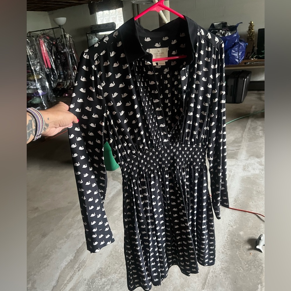 Kate Spade Black and White Swan Print Dress size medium